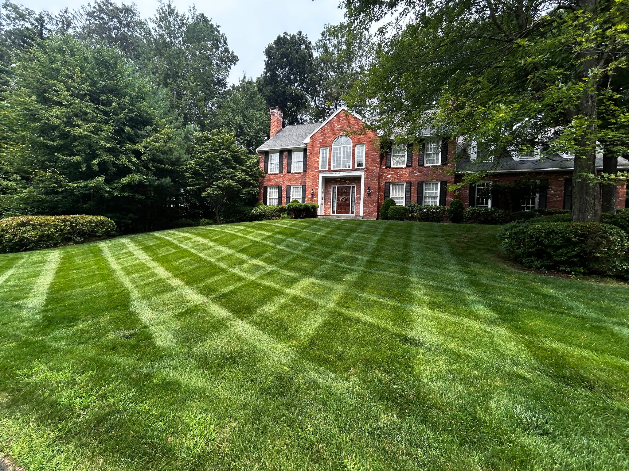 Showcase lawn beside red-brick home by J&A Landscaping